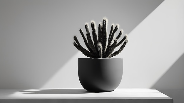 Photo a black and white cactus plant in a white pot with a white background