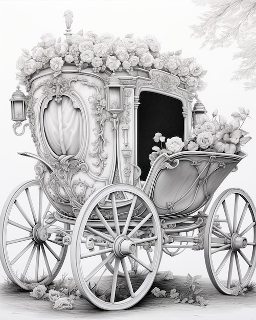 Photo black and white carriage coloring page