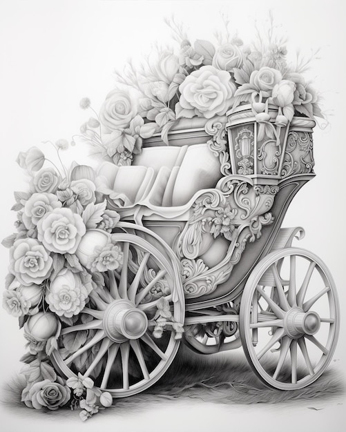 Black and White Carriage Coloring Page