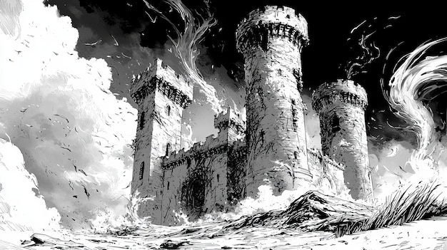 Black and White Castle Illustration