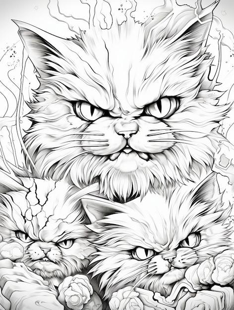 black and white cat illustration for coloring book