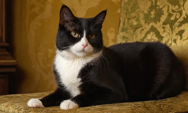 Photo a black and white cat is sitting on a couch