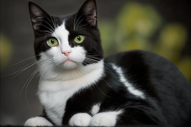 Black and white cat with green eyes generative ai