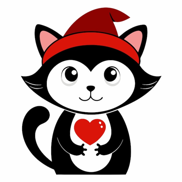 Photo a black and white cat with a red hat holding a heart shaped heart