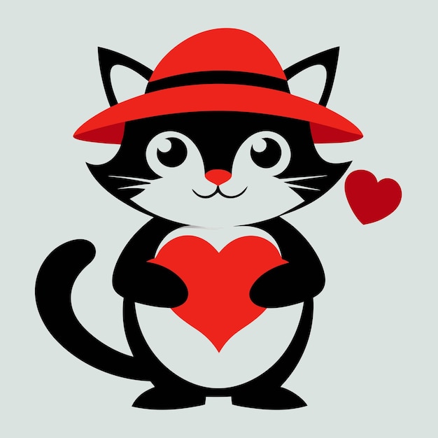 Photo a black and white cat with a red hat holding a heart shaped heart