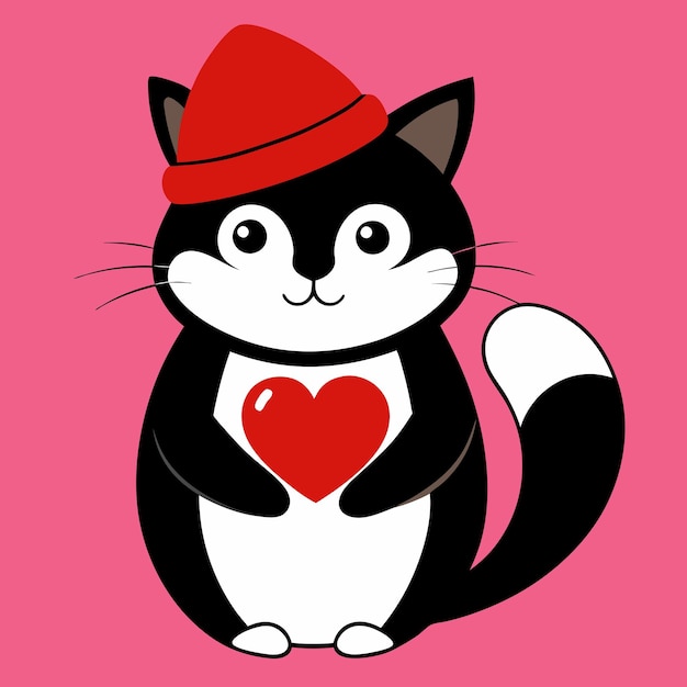 Photo a black and white cat with a red hat holding a heart shaped heart