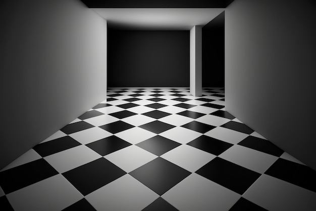 A black and white checkered floor with a black and white checkered floor.