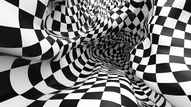 Black and white checkered pattern Checkered tunnel Abstract background 3D rendering