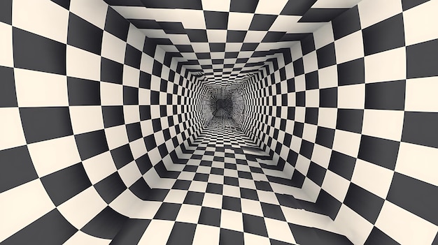 Photo a black and white checkered pattern of a tunnel with a black and white checkered pattern