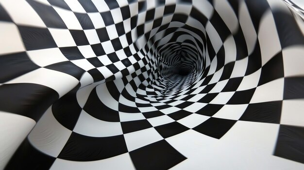 Black and white checkered tunnel Abstract surreal background 3D rendering