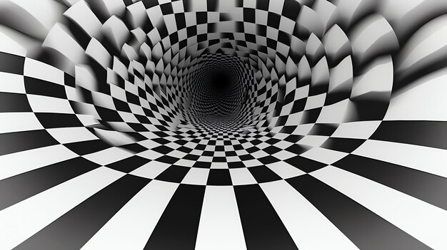 Black and white checkered tunnel Checkered pattern on the walls