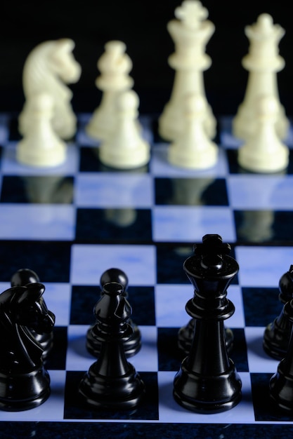 Black and white chess pieces on chess board