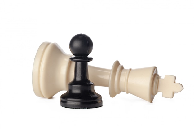 Black and white chess pieces on white 