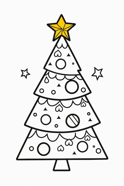 a black and white christmas tree with a star on top generative ai