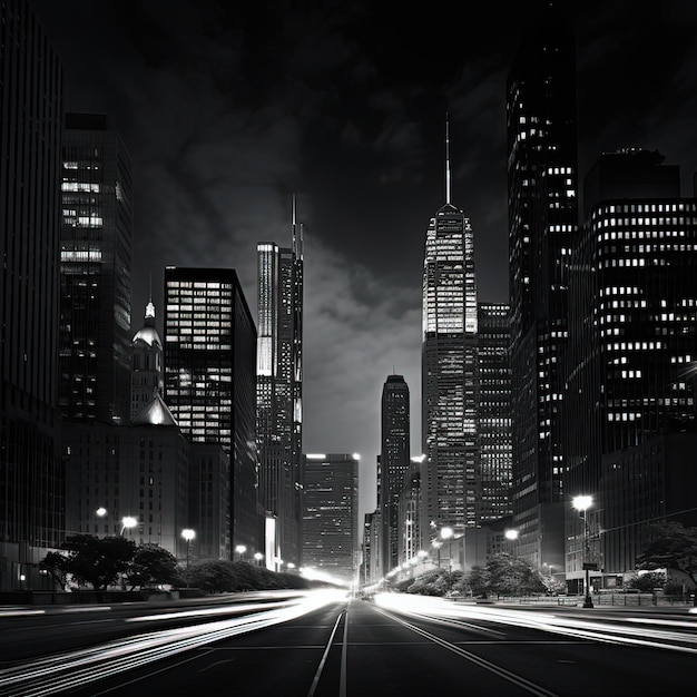 Black and white city strret view Generative ai