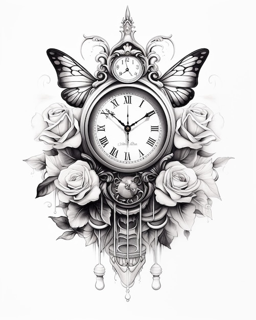 Black and White Clock Illustration