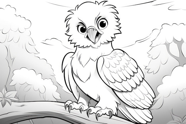 black and white coloring book for kids cute baby eagle