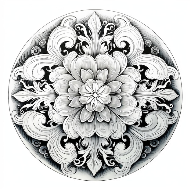 Black And White Coloring Page Circular