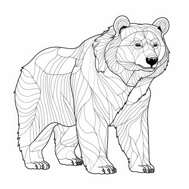 Black and white coloring picture of a bear