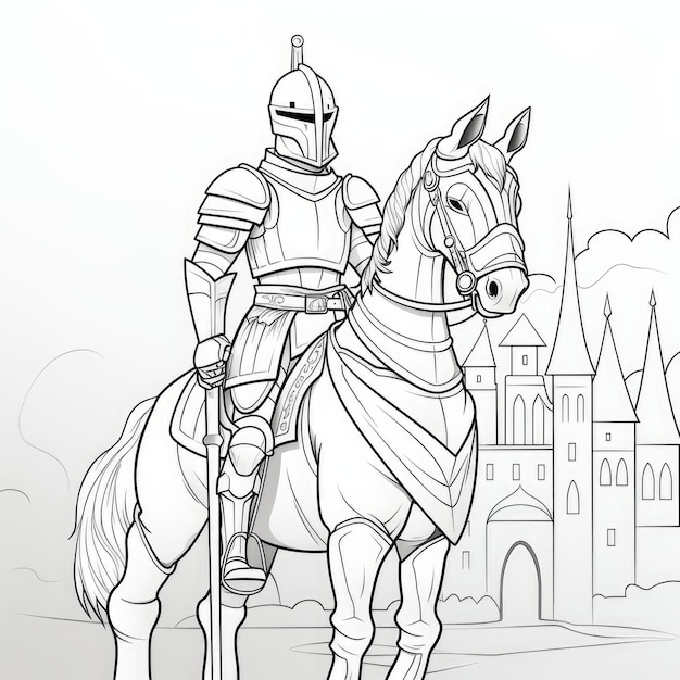 Photo black and white coloring picture of a fantastic knight