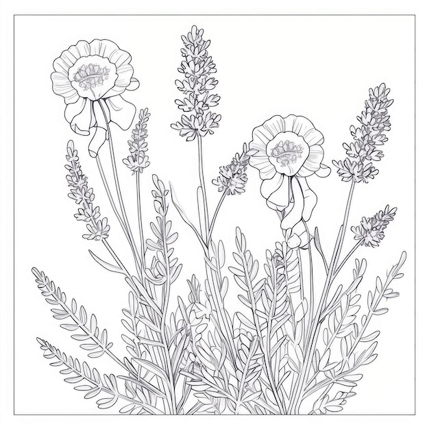 Black and white coloring picture of a lavender