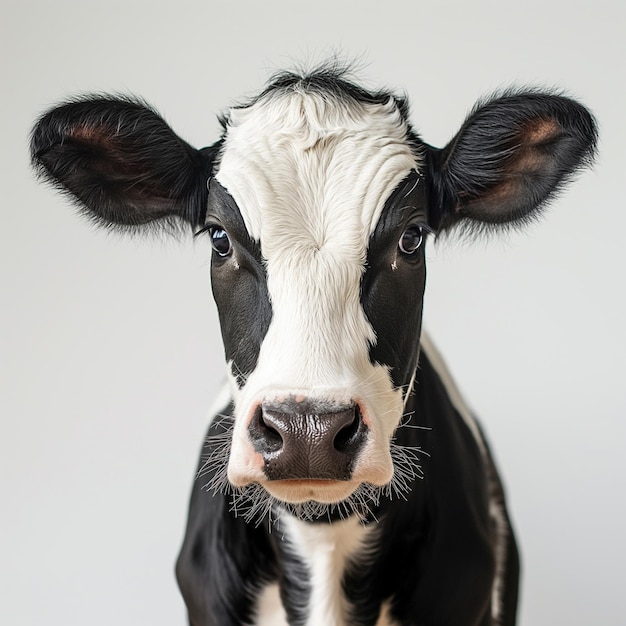 a black and white cow with a white face and black and white fur