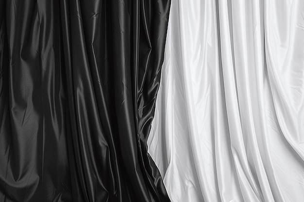 Photo a black and white curtain with a white background and a black and white photo of a curtain with the words  white  on it