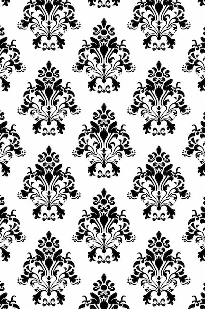 Photo a black and white damask pattern with swirly designs generative ai