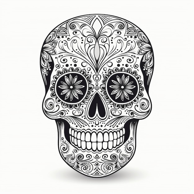 A black and white day of the dead skull