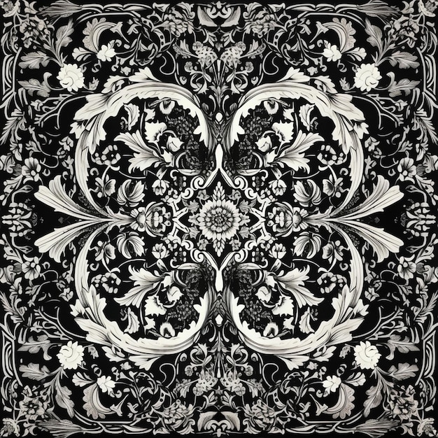 a black and white design with a floral design in the middle