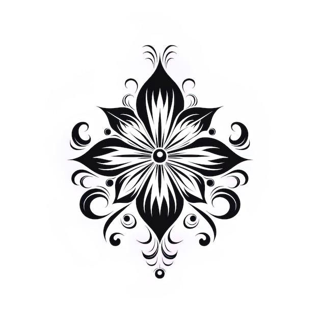 Photo a black and white design with a flower design on it