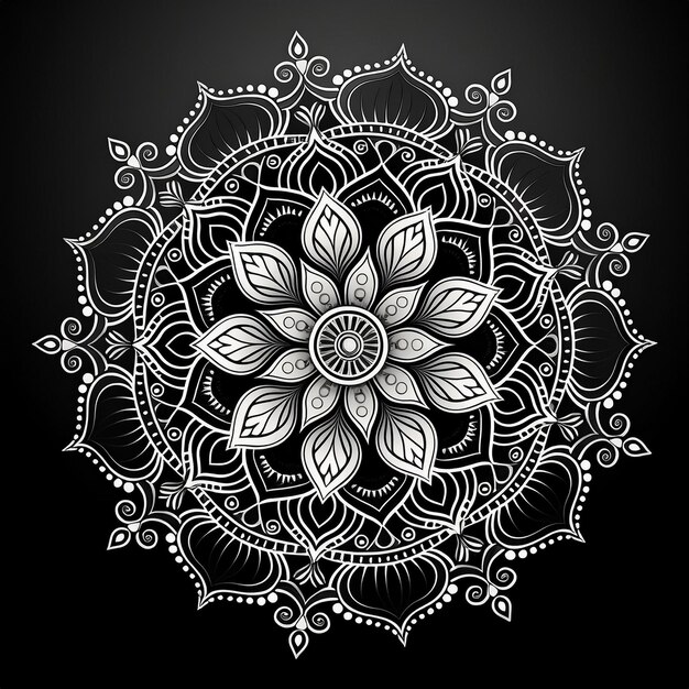 a black and white design with a flower on it