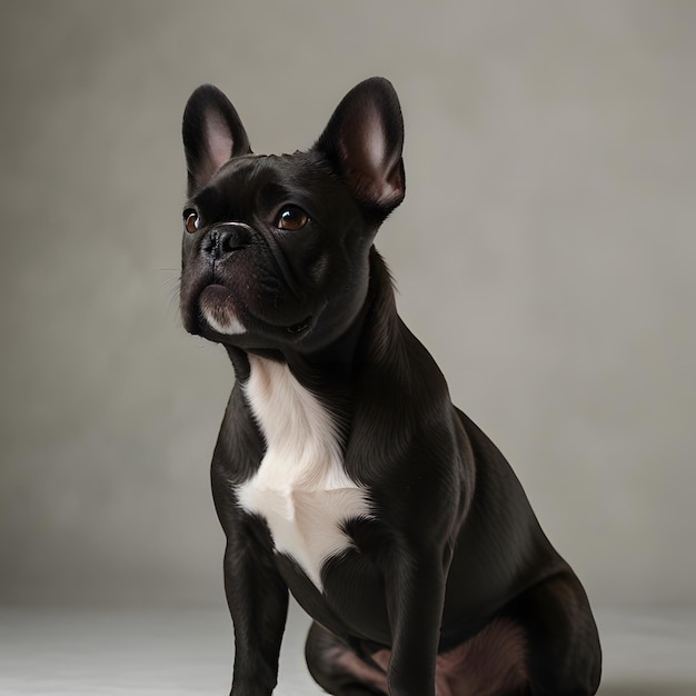 Photo a black and white dog is sitting on a white surface