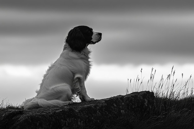 Photo black and white dog silhouette photo