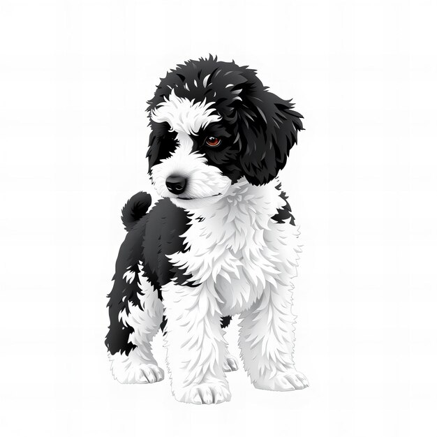 a black and white dog with black spots and a white background