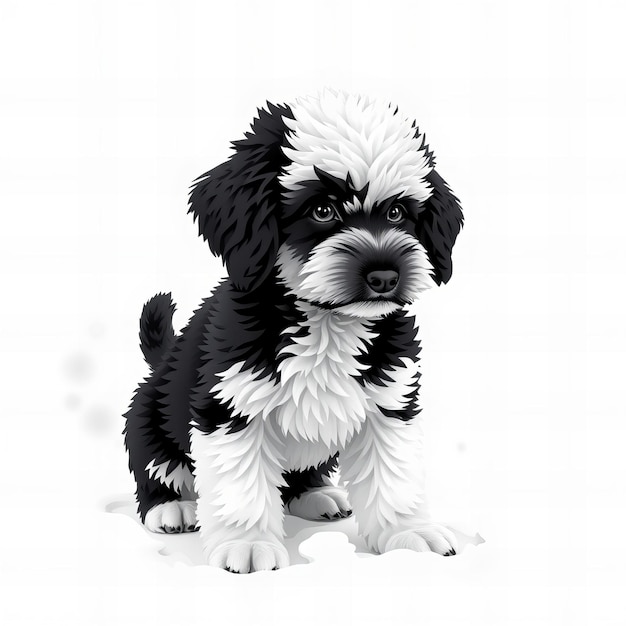 a black and white dog with a black and white pattern on its face