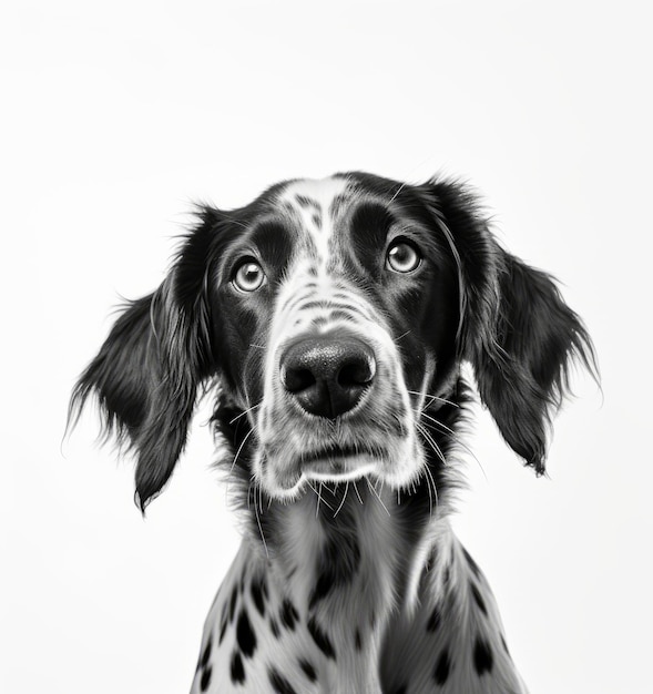 A black and white dog with a black and white pattern on its face.