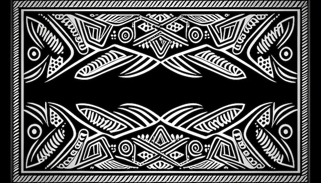 Black and white doodle style frame with simple tribal pattern Generative AI