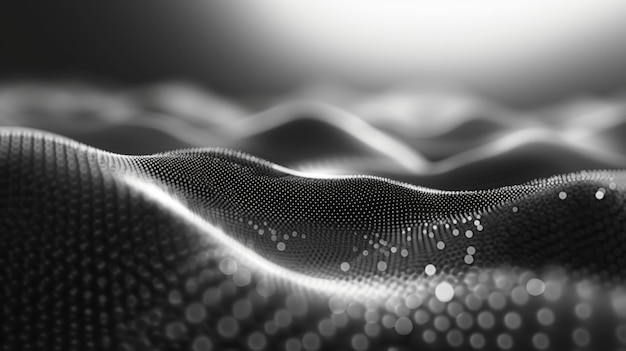 Black and white dots on a black background creating an abstract digital landscape