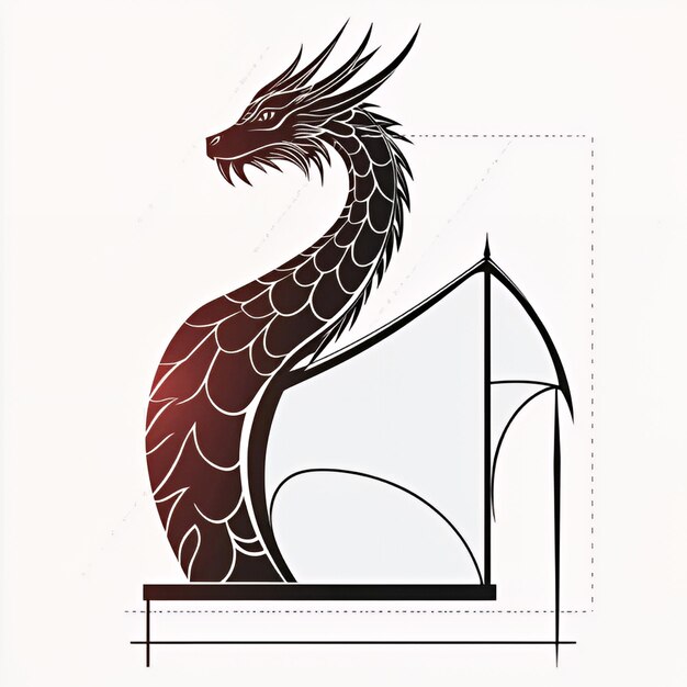 Black and White Dragon Illustration with Wing