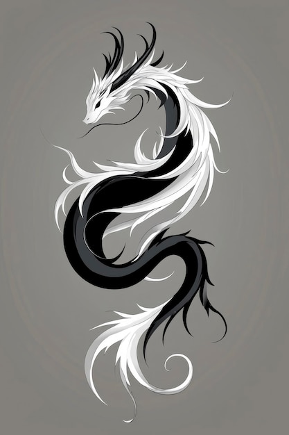 Black and White Dragon Illustration