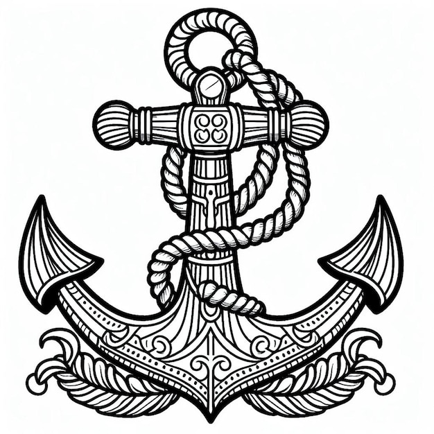 a black and white drawing of a anchor with a anchor on it