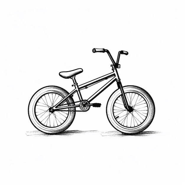 a black and white drawing of a bicycle with a black and white drawing