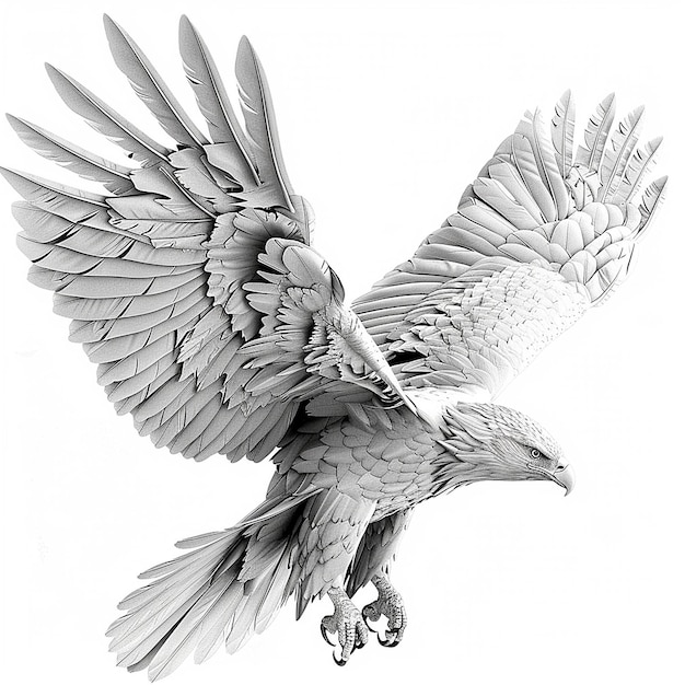 a black and white drawing of a bird with a wing that says eagle