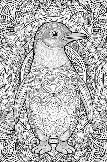 a black and white drawing of a bird