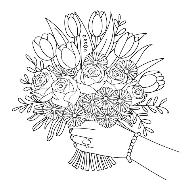 Photo a black and white drawing of a bouquet of flowers with the word  peace  on it