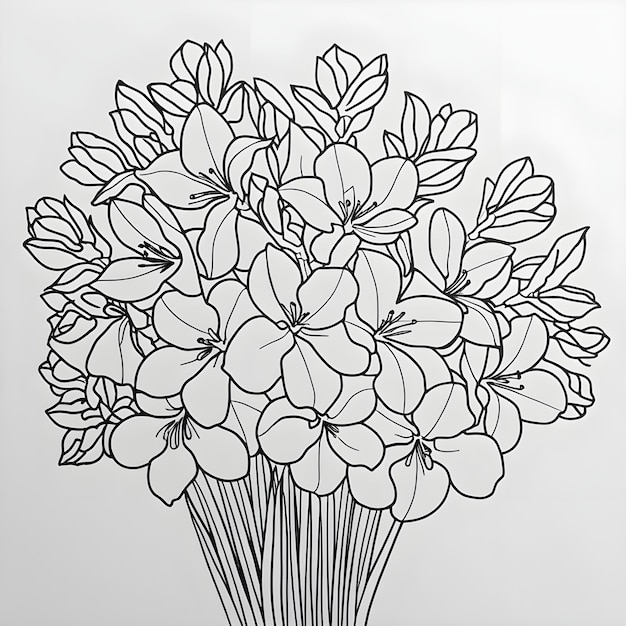 A black and white drawing of a bouquet of flowers