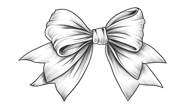 Photo a black and white drawing of a bow with a ribbon on it