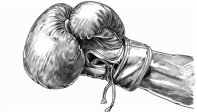 Photo a black and white drawing of a boxers left hand wearing a boxing glove