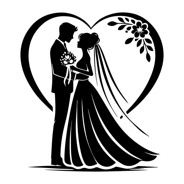 Photo a black and white drawing of a bride and groom